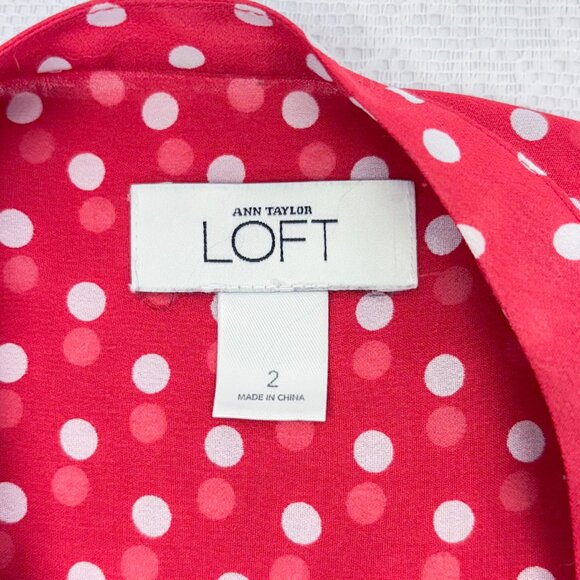 Ann Taylor LOFT Flirty Blouse Polkadot Red Business Casual Button Down Lady Bug - Picture 4 of 9